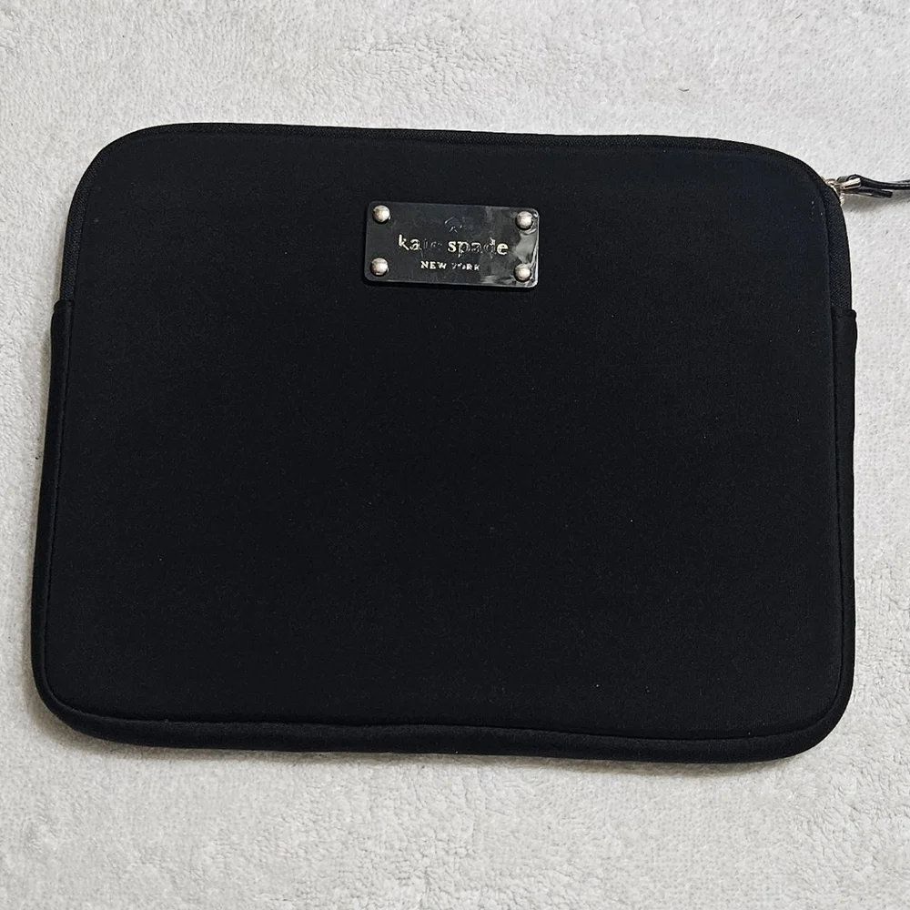 Kate Spade Black Padded Tablet IPad Case Green Striped Interior 